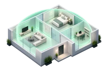 La misma casa, tres experiencias: una persona recorre la sala, su habitación y el estudio mientras cambia la cobertura de su celular.